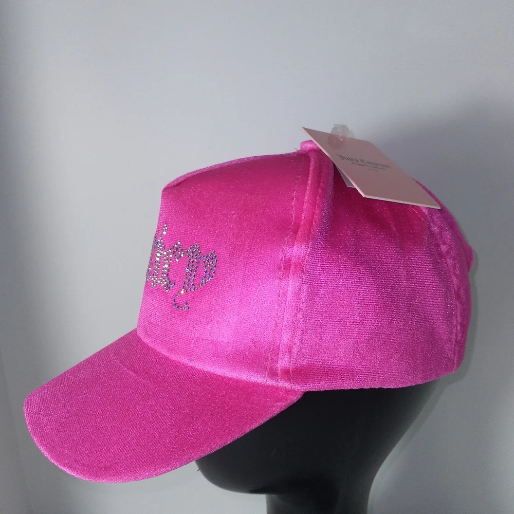 Juicy Couture Kids Rhinestone Hot Pink Faux Suede Cap